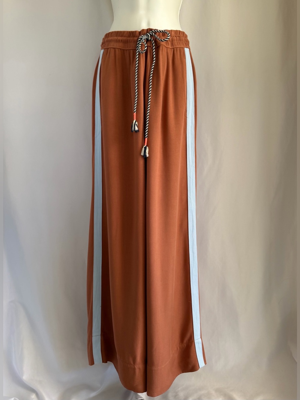 Sundry Wide Leg Side Stripe Drawstring Pants Terracotta Size S